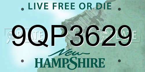 9QP3629 New Hampshire License Plate