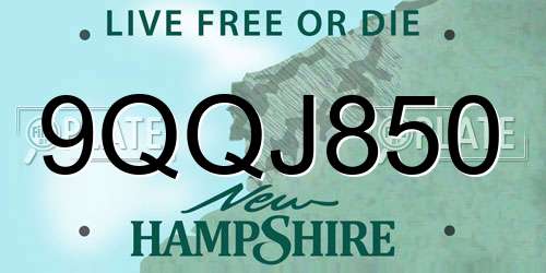 9QQJ850 New Hampshire License Plate