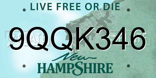 9QQK346 New Hampshire License Plate
