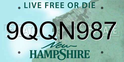9QQN987 New Hampshire License Plate