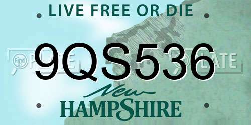 9QS536 New Hampshire License Plate