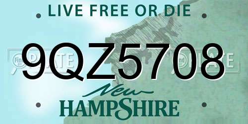 9QZ5708 New Hampshire License Plate