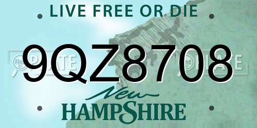 9QZ8708 New Hampshire License Plate