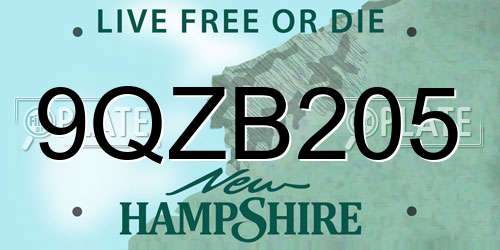 9QZB205 New Hampshire License Plate