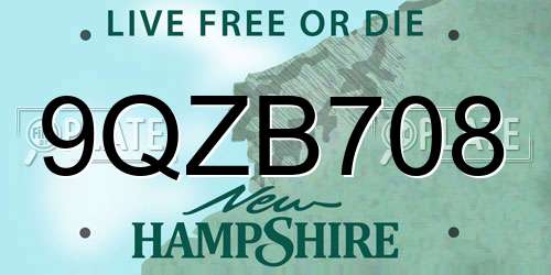 9QZB708 New Hampshire License Plate