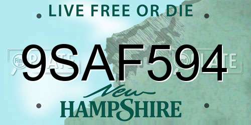 9SAF594 New Hampshire License Plate