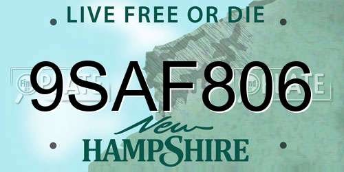 9SAF806 New Hampshire License Plate
