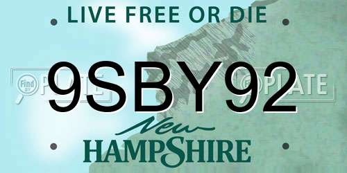 9SBY92 New Hampshire License Plate