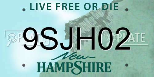 9SJH02 New Hampshire License Plate