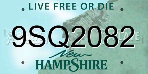 9SQ2082 New Hampshire License Plate