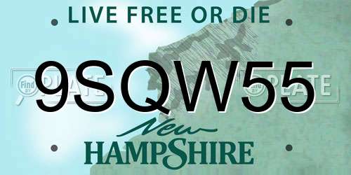 9SQW55 New Hampshire License Plate
