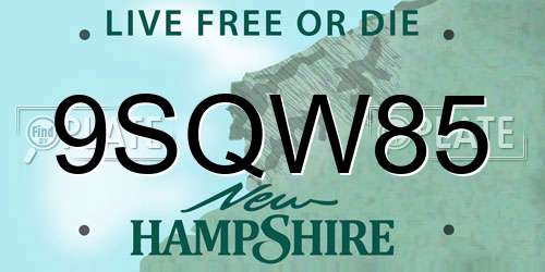 9SQW85 New Hampshire License Plate