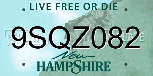 9SQZ082 New Hampshire License Plate