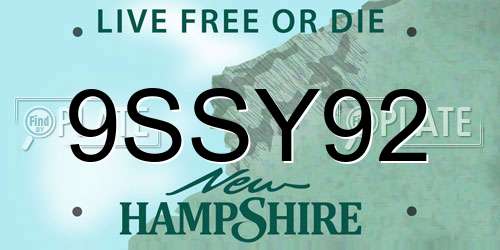 9SSY92 New Hampshire License Plate