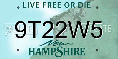 9T22W5 New Hampshire License Plate