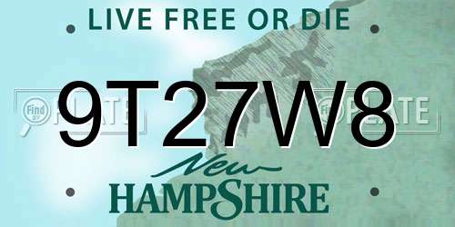 9T27W8 New Hampshire License Plate
