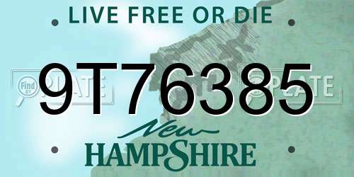 9T76385 New Hampshire License Plate