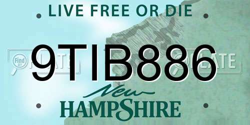 9TIB886 New Hampshire License Plate