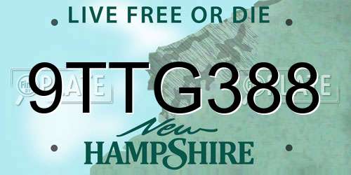 9TTG388 New Hampshire License Plate