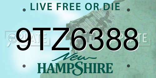 9TZ6388 New Hampshire License Plate