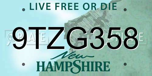 9TZG358 New Hampshire License Plate
