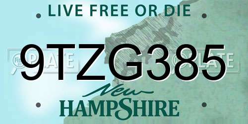 9TZG385 New Hampshire License Plate