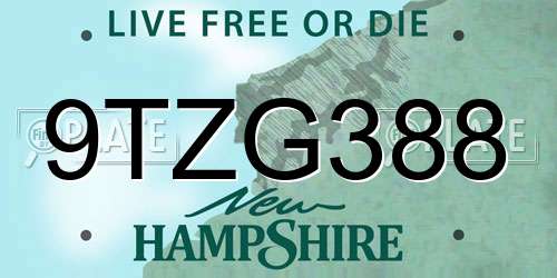 9TZG388 New Hampshire License Plate