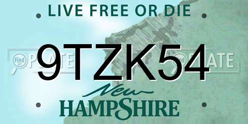 9TZK54 New Hampshire License Plate