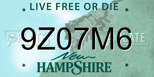 9Z07M6 New Hampshire License Plate