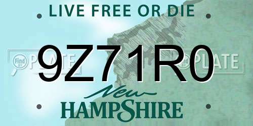 9Z71R0 New Hampshire License Plate