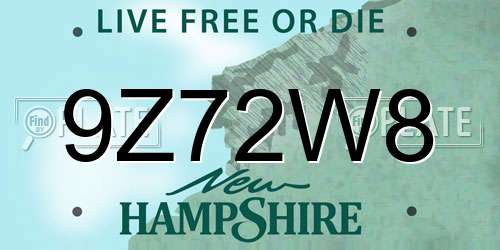 9Z72W8 New Hampshire License Plate