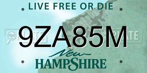 9ZA85M New Hampshire License Plate