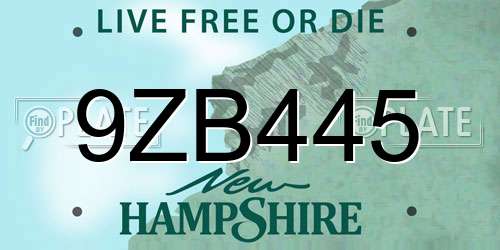 9ZB445 New Hampshire License Plate