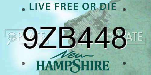 9ZB448 New Hampshire License Plate