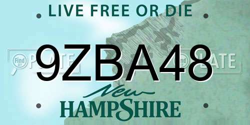 9ZBA48 New Hampshire License Plate