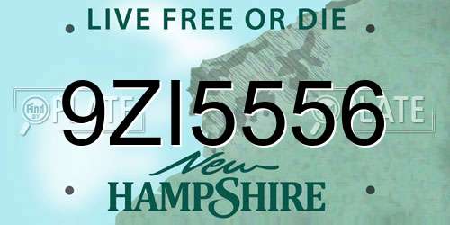 9ZI5556 New Hampshire License Plate