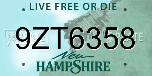 9ZT6358 New Hampshire License Plate