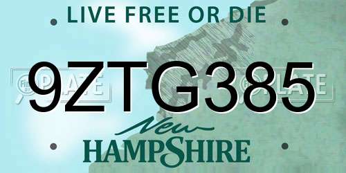 9ZTG385 New Hampshire License Plate