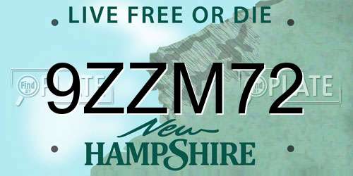 9ZZM72 New Hampshire License Plate