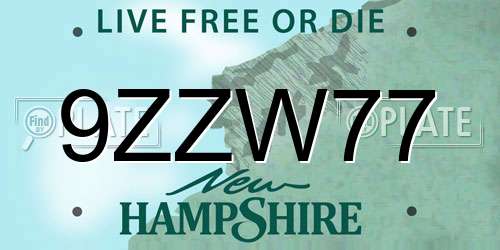 9ZZW77 New Hampshire License Plate