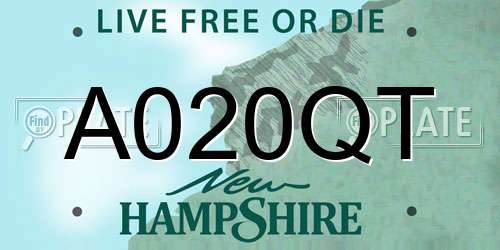 A020QT New Hampshire License Plate