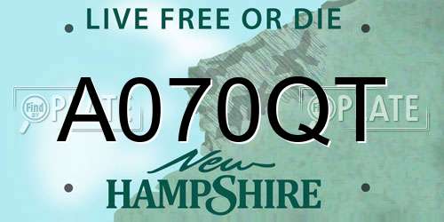 A070QT New Hampshire License Plate
