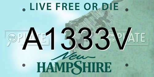 A1333V New Hampshire License Plate