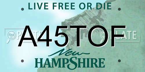 A45TOF New Hampshire License Plate