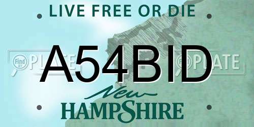 A54BID New Hampshire License Plate