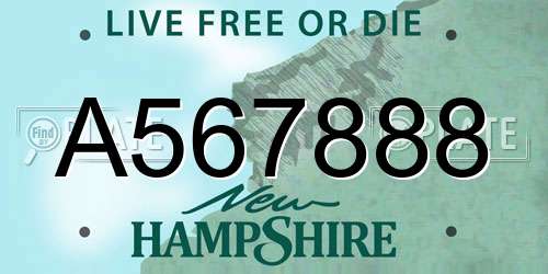 A567888 New Hampshire License Plate