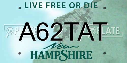 A62TAT New Hampshire License Plate