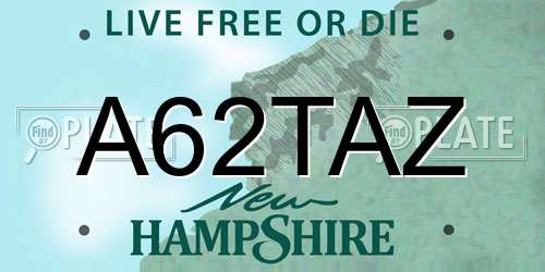 A62TAZ New Hampshire License Plate
