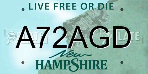 A72AGD New Hampshire License Plate