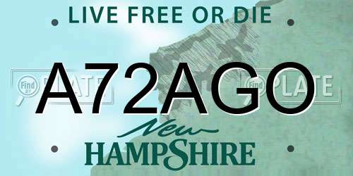 A72AGO New Hampshire License Plate